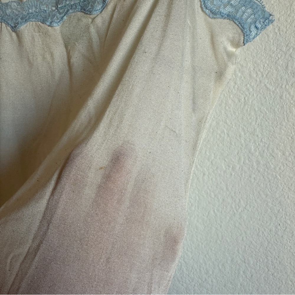 Vintage Mary Green Silk Romantic Lace Trim Cami Tank Top Blue Ivory Size Medium - Picture 5 of 6
